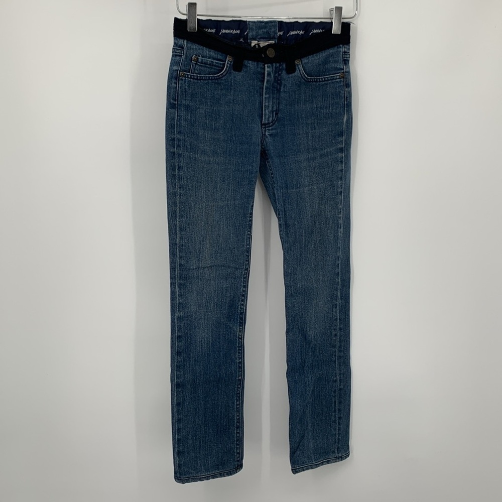 Lanvin Acne low rise straight leg blue jeans denim grosgrain ribbon ankle 24